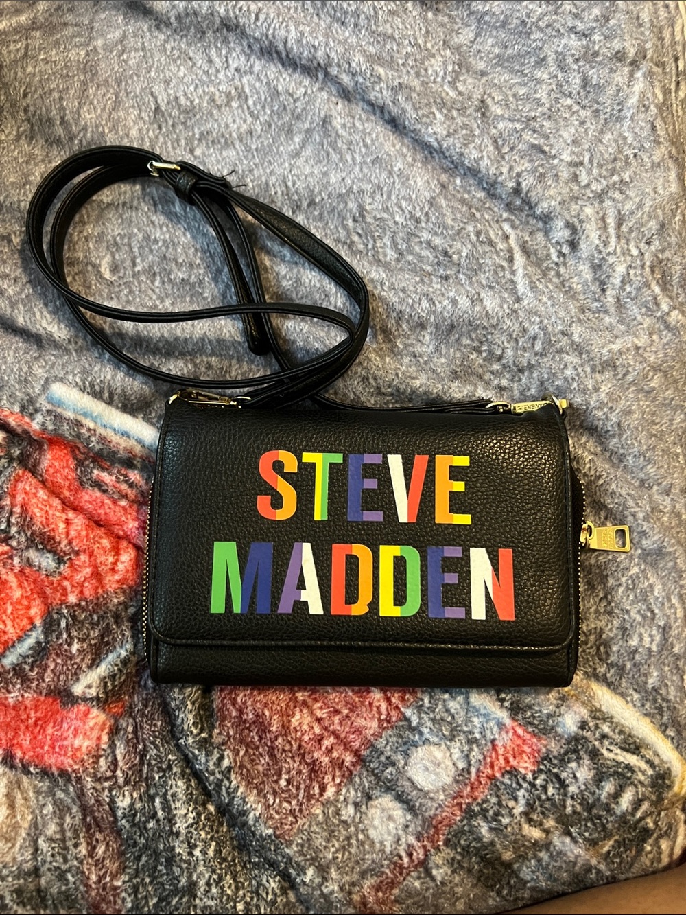 Steve Madden Black Crossbody with Rainbow Logo